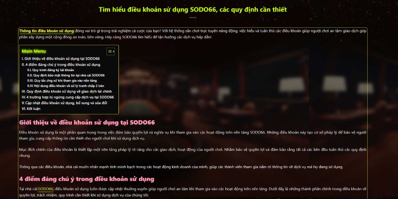 Những quy định cụ thể trong điều khoản và điều kiện Sodo66